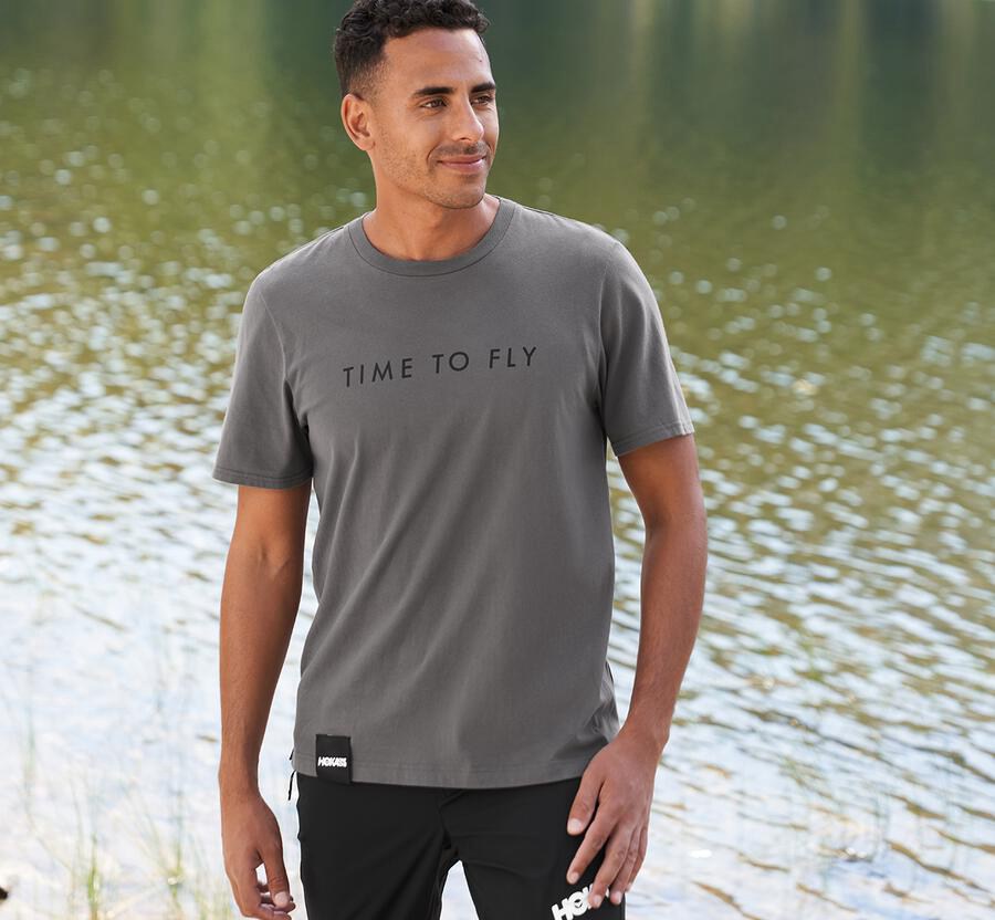 Hoka One One Tee Mens Grey - Brand - 17982LCNZ